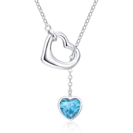 Qings December Tanzanite Birthstone Necklace 925 Sterling Silver Blue Heart Cubic Zirconia Birth Stone Gemstone Y Shaped Necklace Christmas Gifts for Women Wife Girls