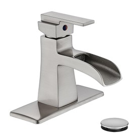 Sanliv Bathroom Faucet Brushed Nickel, Waterfall Bathroom Faucet, One-Handle Single Hole Bathroom Sink Faucets with Pop Up Drain & 6-inch Deck Plate for 3-Hole Sinks
