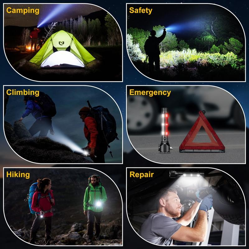 Strong Light Flashlight, 10 In 1 Multifunctional Safety Hammer 6000LM