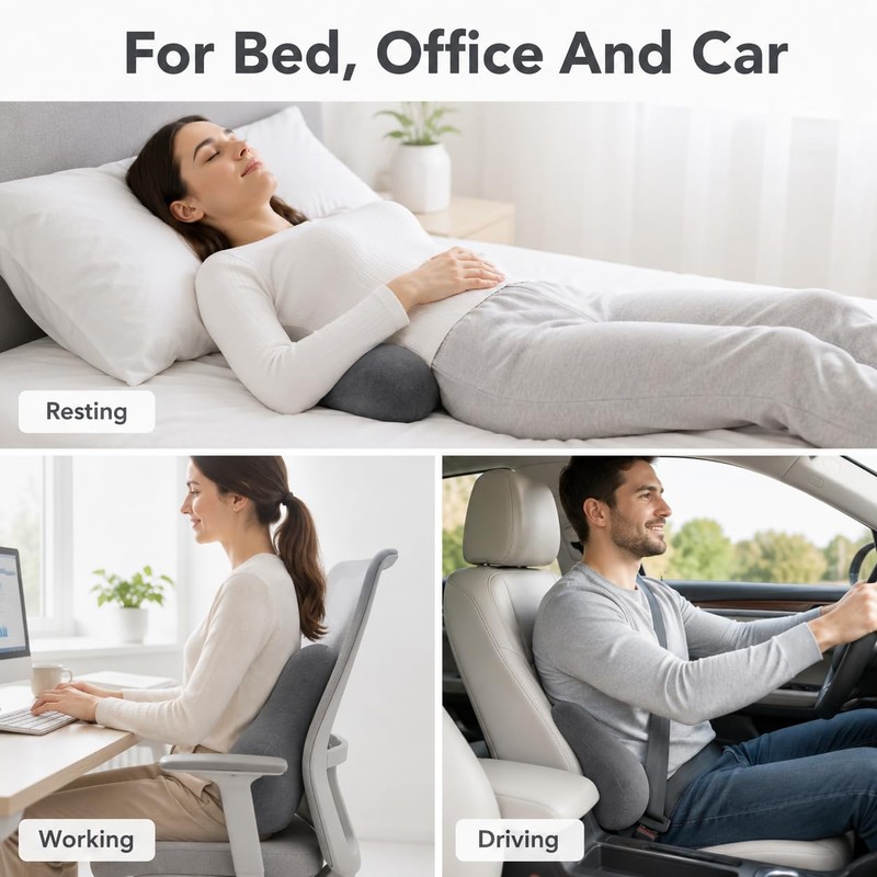 Lumbar Support Pillow for Bed, 19.7 x 7.9 x 3.9