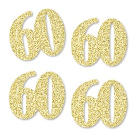 Gold Glitter 60 - No-Mess Real Gold Glitter Cut-Out Numbers - 60th Birthday Party Confetti - Set of 24