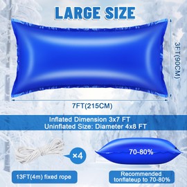 Pool Pillows for Closing Winter, 4x8 Feet Inflatable Air Pillow for Above Ground Pool, 0.6mm Thick Ultra Cold Resistant Swimming Pool Cover Pillow Kit with Ropes, Blue, 1 Pack