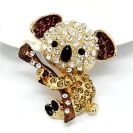 Betsey Johnson BIG Climbing KOALA Bear Rhinestone Betsey Johnson Necklace Pendant BROOCH Topaz