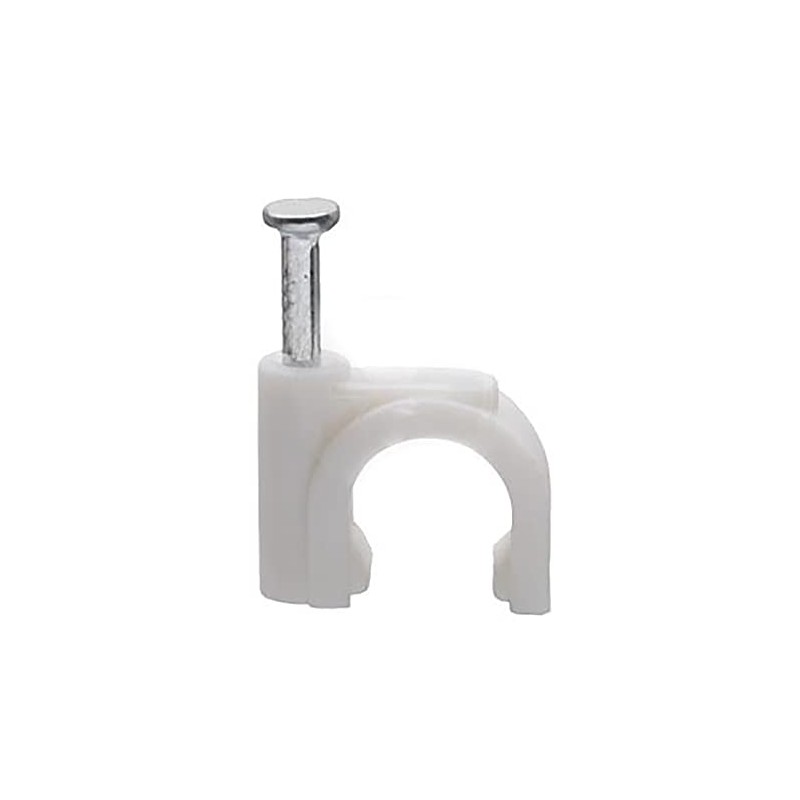 White Round Cable Clips with Fixing Nails - Pack of