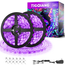 TigQiang Black Light Strip, 40ft/12M Flexible LED Black Light with kit, 720 lamp Beads, 12V LED Light, Non-Waterproof for Indoor Fluorescent Dance Party, Stage, Birthday, Wedding, Dark Party