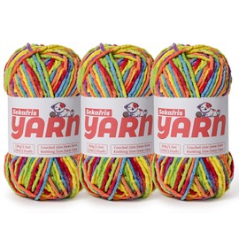 3 Pack Plush Chunky Chenille Yarn for Crocheting, Soft Fluffy Velvet Yarn for Crocheting, Fuzzy Baby Blanket Knitting Yarns, 300g/393yds Bulky Amigurumi Yarns（3 Rainbow）