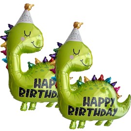 Pack of 2 Dinosaur Balloons, Foil Balloons, Happy Birthday Balloons, Children's Birthday Balloons, Dinosaur Birthday Balloons, Dinosaur Helium Balloons