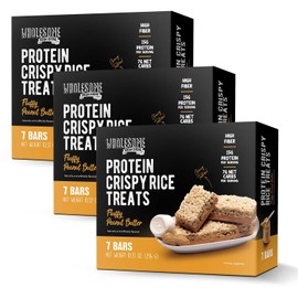 Protein Crispy Rice Treats, 15g Protein, 3g-7g Net Carbs, Low Carb, Fluffy, Soft, Chewy, Gluten Free, High Fiber, Keto-Friendly, No Aftertaste (Fluffy Peanut Butter, 3 Pack)