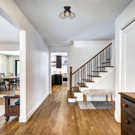 LOG BARN Farmhouse Semi Flush Mount Ceiling Light Fixture, Black Industrial 3-Light Cage Ceiling Light Fixture with Pull Chain for Bedroom, Hallway, Kitchen, Dining & Living Room, Foyer and Bathroom