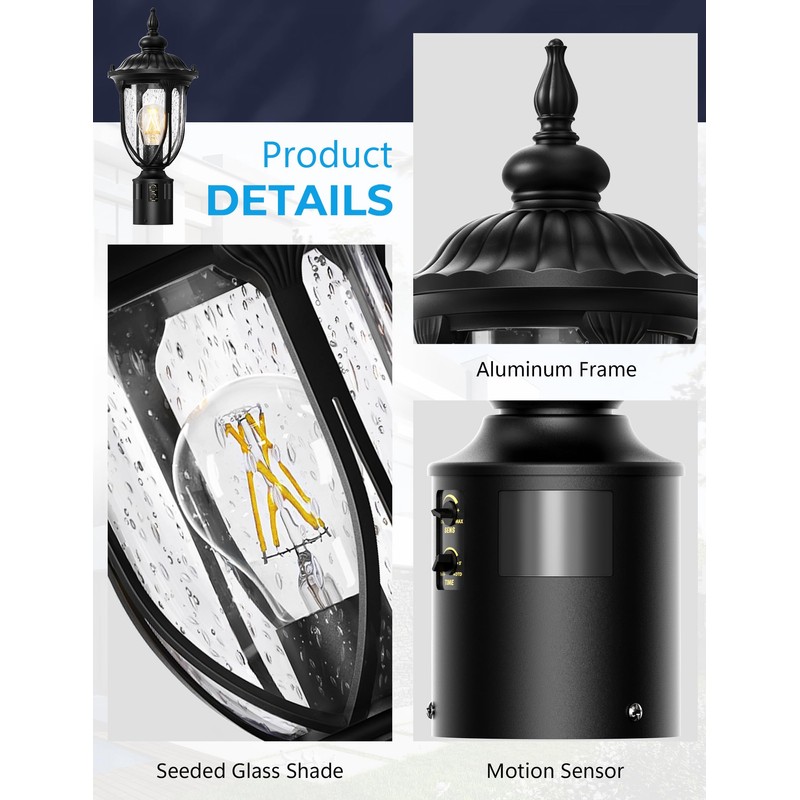 Lotsky Outdoor Post Lights 16.5'', Motion Sensor Lamp Pole Light