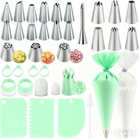 Kit de decoración de tartas, juego de bolsas de tubería y puntas, suministros de decoración de pasteles, kit de tuberías de glaseado, suministros para hornear pasteles para principiantes (66 PS)