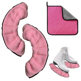 JSTHHTT 1 Pair Ice Skate Blade Covers, Ice Skate Soakers, Skate Covers with Two Towel, Winter Skate Guards, Ice Skating Accessories, for Ice Hockey Skates Figure Skating Ice Skates (pink)
