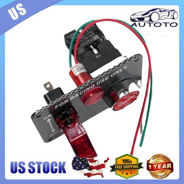 AUTOTO Carbon Ignition Switch Panel Engine Start Push Button 12V
