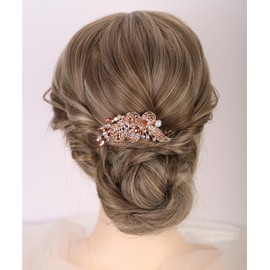 Aimimier Dainty Crystal Hair Comb Sparkly Bow Leaf Rhinestone Inlaid Hair Side Combs Vingtage Long Teeth Hair Clip Wedding Hair Accessories for Women (Champagne)