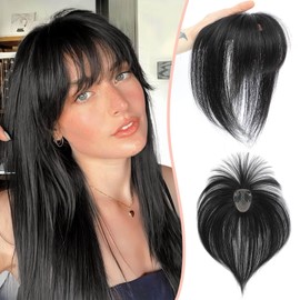 MARJORIE Clip in Bangs,360°Cover Bangs Hair 100% Real Human Hair Topper Fake Hairpieces Clip in Bangs for Women Natural Black Fringe with Temples Wispy Bangs Change your hairstyle for Daily Party