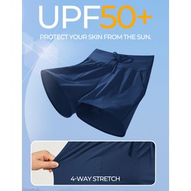 IUGA Womens 5" Swim Board Shorts Stretchy High Waisted Beach Shorts for Women Quick Dry UPF 50+ Swimsuit Bottoms with Liner Dark Blue