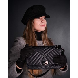 Rose Black Winter Gloves for Women - with Cute Bow - Finest Selection, Classic Black