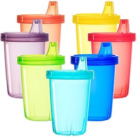 Youngever 7 Pack Re-usable Kids Sippy Cups, Sippy Cups for Infant, Kids, Toddler, 7 Assorted Color Sippy Cups (Rainbow)