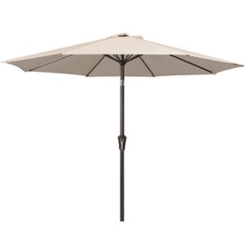 JEAREY 9FT Outdoor Patio Umbrella Outdoor Table Umbrella with Push Button Tilt and Crank, Market Umbrella 8 Sturdy Ribs UV Protection Waterproof for Garden, Deck, Backyard, Pool (Cream Beige)