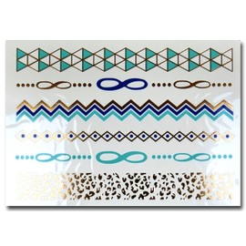 Akjo Group E Design 34-41 [No.34] Temporary Metallic/Gold Tattoo, Silver/Turquoise Green