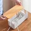 JJQHYC Cable Tidy Box White Cable Box with Bamboo Lid