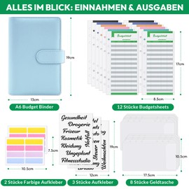 Konvinit Budget Planner Money Envelopes A6 Budget Binder, Budget Planner Money Organiser, Money Saving Folder with Budget Sheet, Labels, Calendar for Budgeting, Household Book Financial Planner