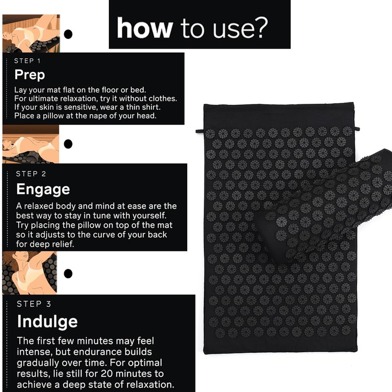 Acupressure Mat and Pillow Set for Back/Neck Pain Relief and