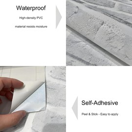 ouxon White Brick Peel and Stick Wallpaper 17.7x118 inch 3D Visual Faux Stone Contact Paper Self Adhesive Vinyl for Living Room Bedroom Apartment Accent Wall Rustic Modern Farmhouse Style