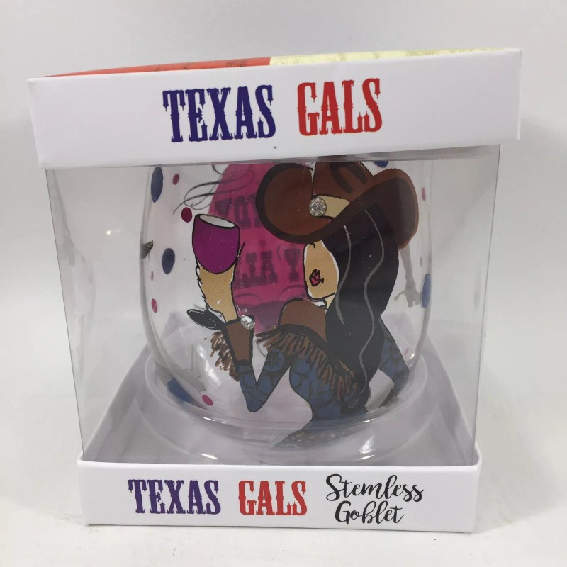 Texas Gals Bedazzled & Painted Howdy Y'All 18oz Glass Stemless