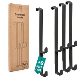 D&D Living® Door Hooks for Hanging up to 16 mm, 4 x Double Hooks for Door Wardrobe, Coat Hooks for Door and Cupboard (Black)