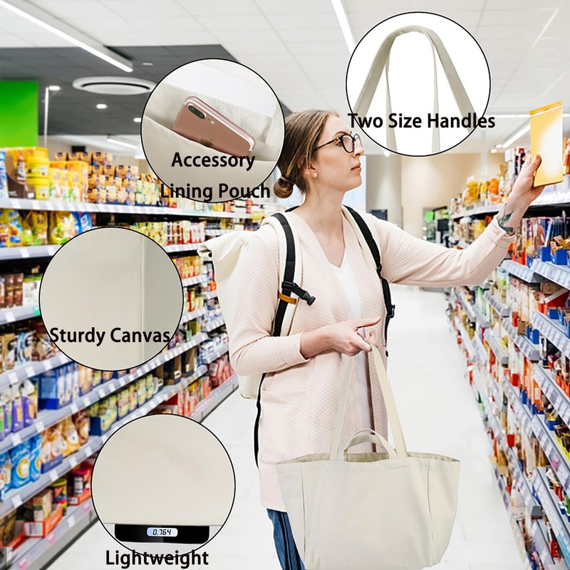 Canvas Grocery Bags, Reusable Shopping Bag Heavy Duty, 4/10 Pack