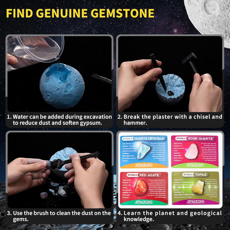 FLETANGO Excavation Set Solar System, Minerals and Crystals for Children