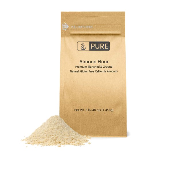Almond Flour (3 lbs) by PURE, Paleo & Keto Friendly, Gluten-Free, Vegan, Product of California, Blanched Almonds