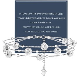 QianSiLi 925 Sterling Silver Bracelet for Women Dainty Beaded Charm Bracelets Birthday Christmas Valentine's Day Gifts for Women Teens Her