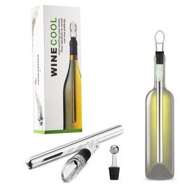 MOBXPAR Wine Chiller Stick, 3-in-1 Stainless Steel Wine Bottle Cooler Stick - Rapid Iceless Wine Chilling Rod with Aerator/Pourer and Stopper - Wine Accessories Gift for Wine Lovers