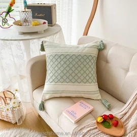 RKAAS HOME Custom Woven Moroccan Boho Tassel Style Tufted Square Cushion Covers 45x45cm 18x18 Inches (Pack of 1 - Design 5)