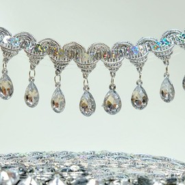 Whakano 1 m Fringe Trim 4.5 cm Wide, Decorative Ribbon with Rhinestone Fringe Trim, Tassel Border for Crafts, Fringe Trim, Decorative Ribbon for DIY Sewing Crafts, Clothing, Curtains, Scarf