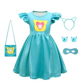 SHELOVESIT Girls Superhero Cosplay Costume Kitties Dress Movie Character Cat Dress Up Outfits - 120cm/5T-6T - Blue