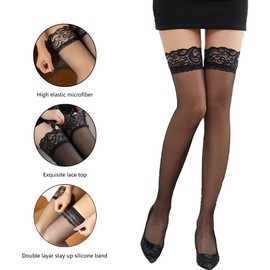 Kikoroco Women's Lace Thigh High Stockings Anti-skidding Socks