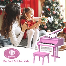 HOMGX Classical Kids Piano with Bench Stand, 30-Key Wooden Grand Piano, Musical Educational Toy for Toddlers 1-3, Pink