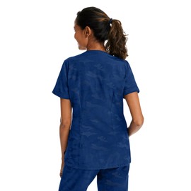 Healing Hands Scrubs for Women V-Neck Scrub Top Joy Camo with Moisture Wicking,360° Stretch & Quick Dry Fabric 2353, X-Large, Navy