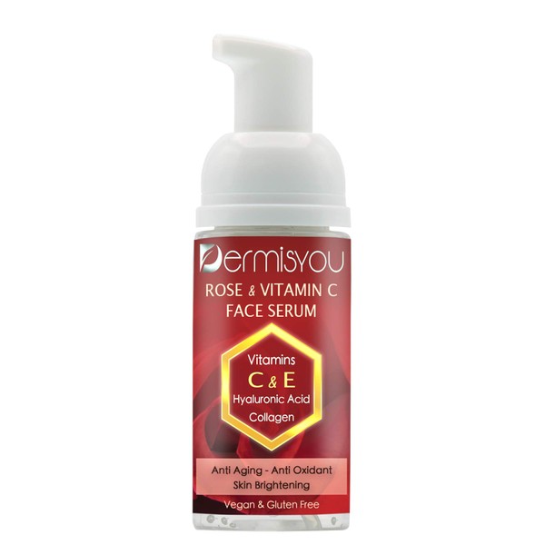 Dermisyou Rose Face Serum 1.33 OZ 40ML with Hyaluronic Acid, Vitamin C and E Collagen Anti Aging Made In USA