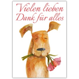 BREITENWERK A4 XXL Thank You Card Dog with Flowers with Envelope - Elegant Folding Card Suitable for All Occasions - Birthday Wedding Anniversary Thank You Card