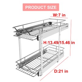Sikarou Pull Out Cabinet Organizer 7" W x 21" D 2-Tier Individual Slide Out Drawer Pantry Shelf Storage for Kitchen Base Cabinet Organization ​for Kitchen, Bathroom, Pantry, Chrome