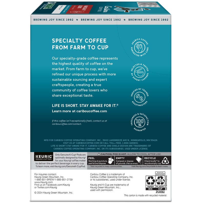 Caribou Coffee Mahogany, Single-Serve Keurig K-Cup Pods, Dark Roast Coffee,