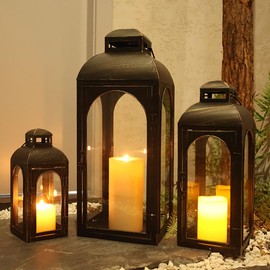 NEEDOMO Lanterns Decorative Indoor&Outdoor,Set of 3 Outdoor Lanterns for Porch, 26" Metal Frame Candle Holders with Glass, Fall, Christmas