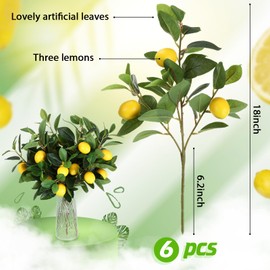 Giegxin 6 Pcs Artificial Lemons Tree Branches 18 Inch Faux Greenery Stems Lifelike Lemon Decor Fake Fruits Plant for Home Kitchen Dining Table Decor