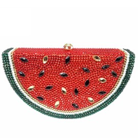 RomanticDesign Cute Watermelon Rhinestone Evening Clutch for Women Glitter Crystal Purse Party Cocktail Banquet Handbag, Red a