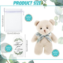 Wettarn 50 Sets Small Bears Tiny Plush Bear Bulk 4.72 Inch Mini Stuffed Animals Small Bear Party Favors with Thank You Tags and Mesh Bags for DIY Keychain Birthday(White)
