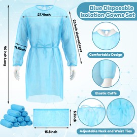 Xuhal 36 Set Blue Disposable Isolation PPE Gowns and Shoe Covers Bulk Fully Closed Double Tie Back Elastic Cuffs for Home Isolation Labs Beauty Agencies Food Service Tattoo Practices Unisex Adult